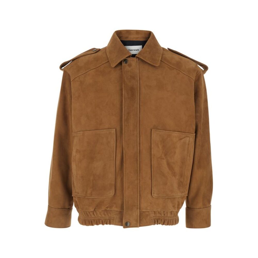 Tonywack Men Brown Jacket With Classic Collar And Elastic Waist In Suede Man
